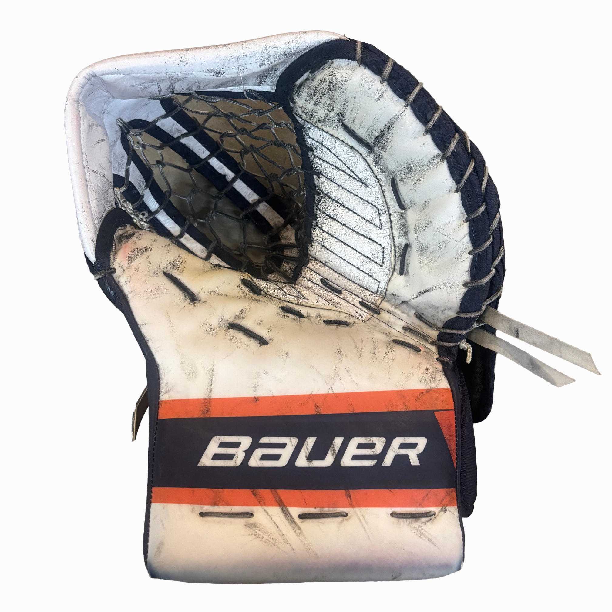 Used - Bauer Supreme Mach - Pro Stock Goalie Glove (White/Navy/Orange)
