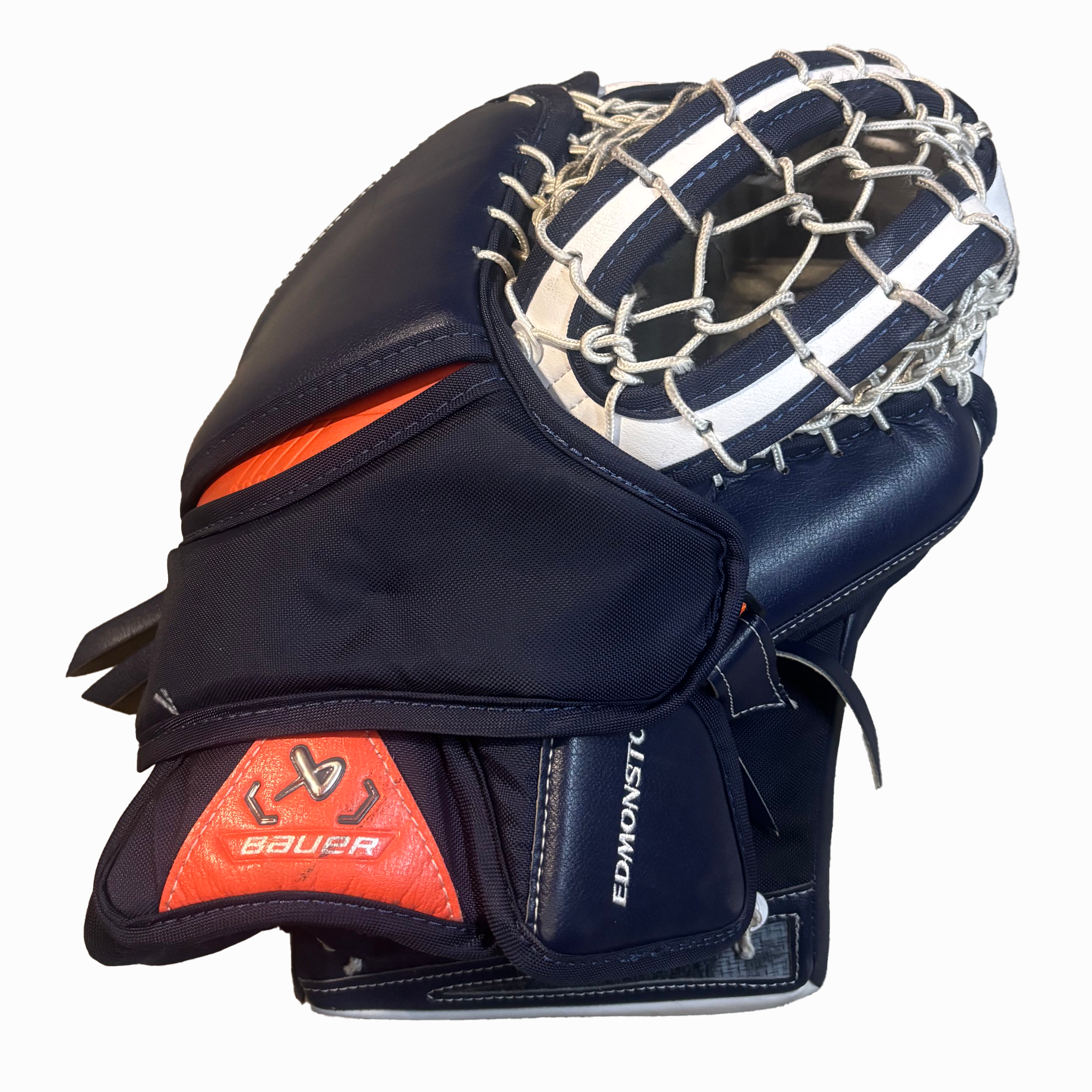 Used - Bauer Supreme Mach - Pro Stock Goalie Glove (White/Navy/Orange)
