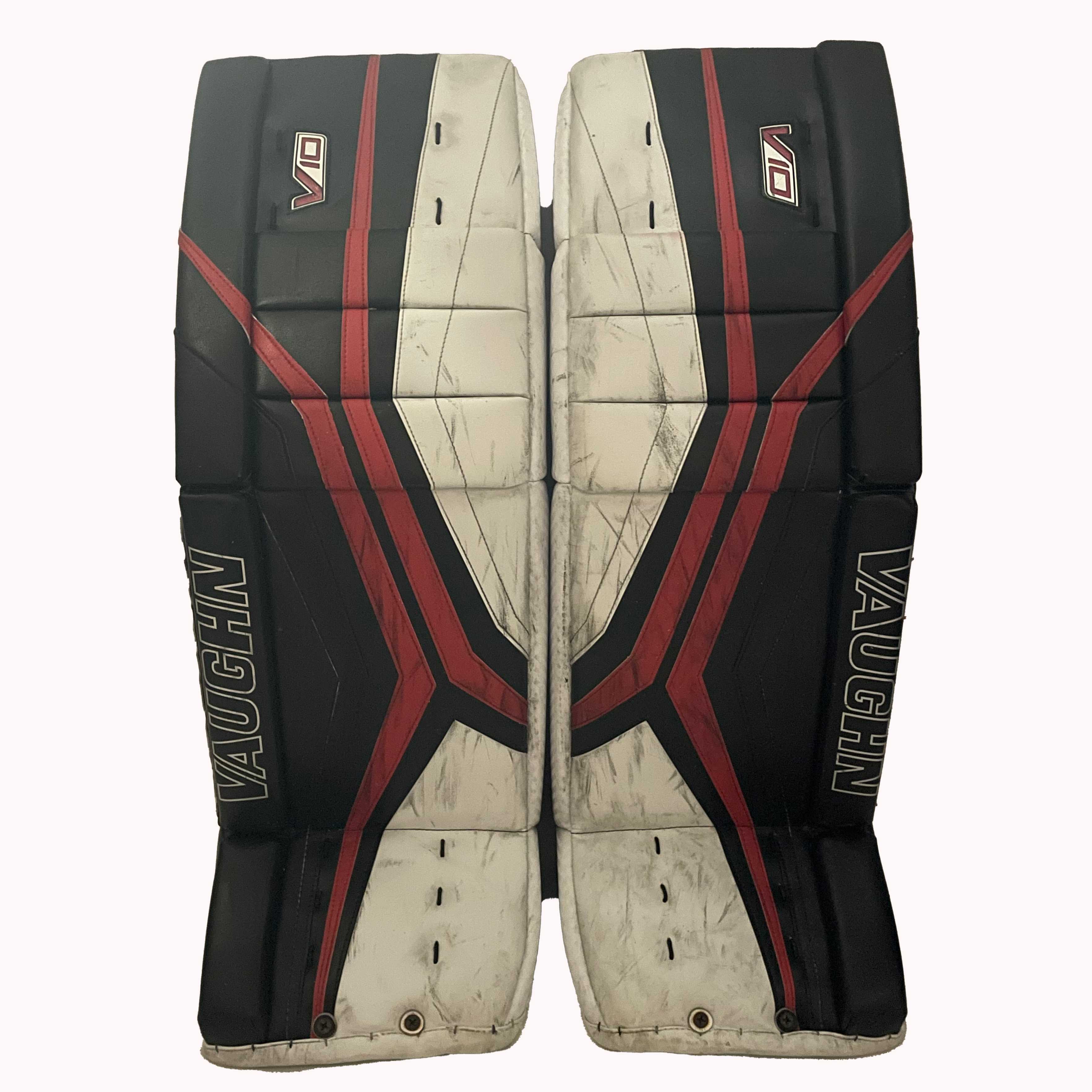 Vaughn Velocity V10 - Used Pro Stock Goalie Pads (Black/White/Red)