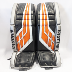 Vaughn Velocity VE8 - Used NCAA Pro Stock Goalie Pads (Black/Orange/Grey)
