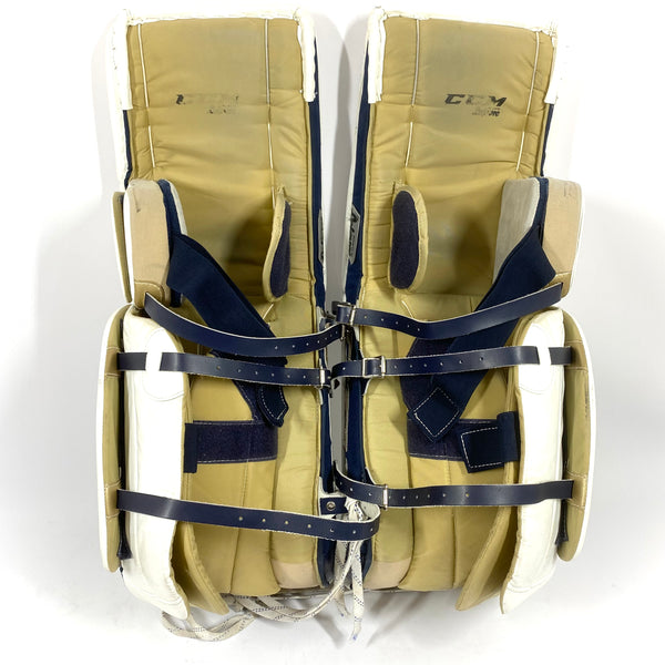 CCM Extreme Flex 4 - Used Pro Stock Goalie Pads - (White/Navy/Gold)