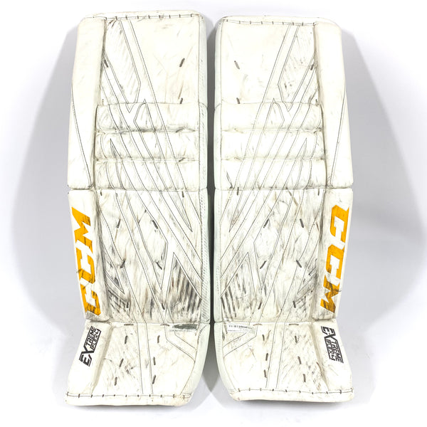 CCM Extreme Flex IV - Used Pro Stock Goalie Pads - (White/Yellow/Black)