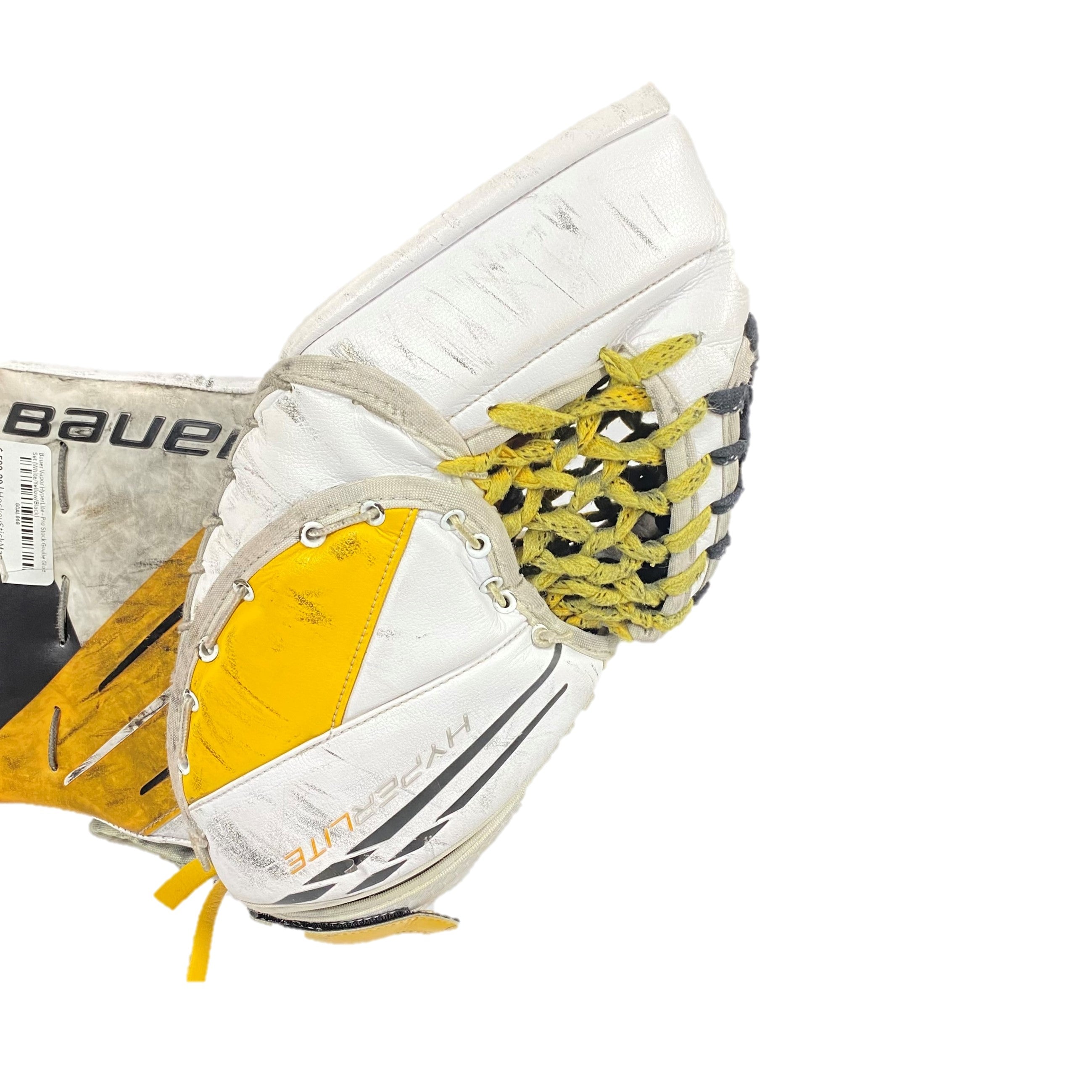Bauer Vapor HyperLite - Used Pro Stock Goalie Glove (White/Yellow/Black)