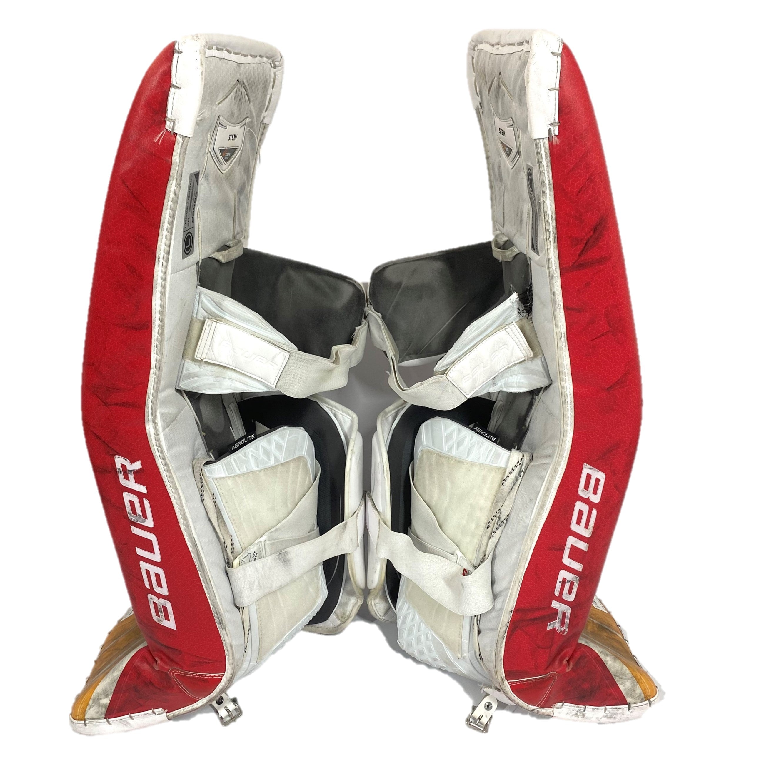 Bauer Supreme Ultrasonic - Used Pro Stock Goalie Pad Set (White/Red/Yellow)