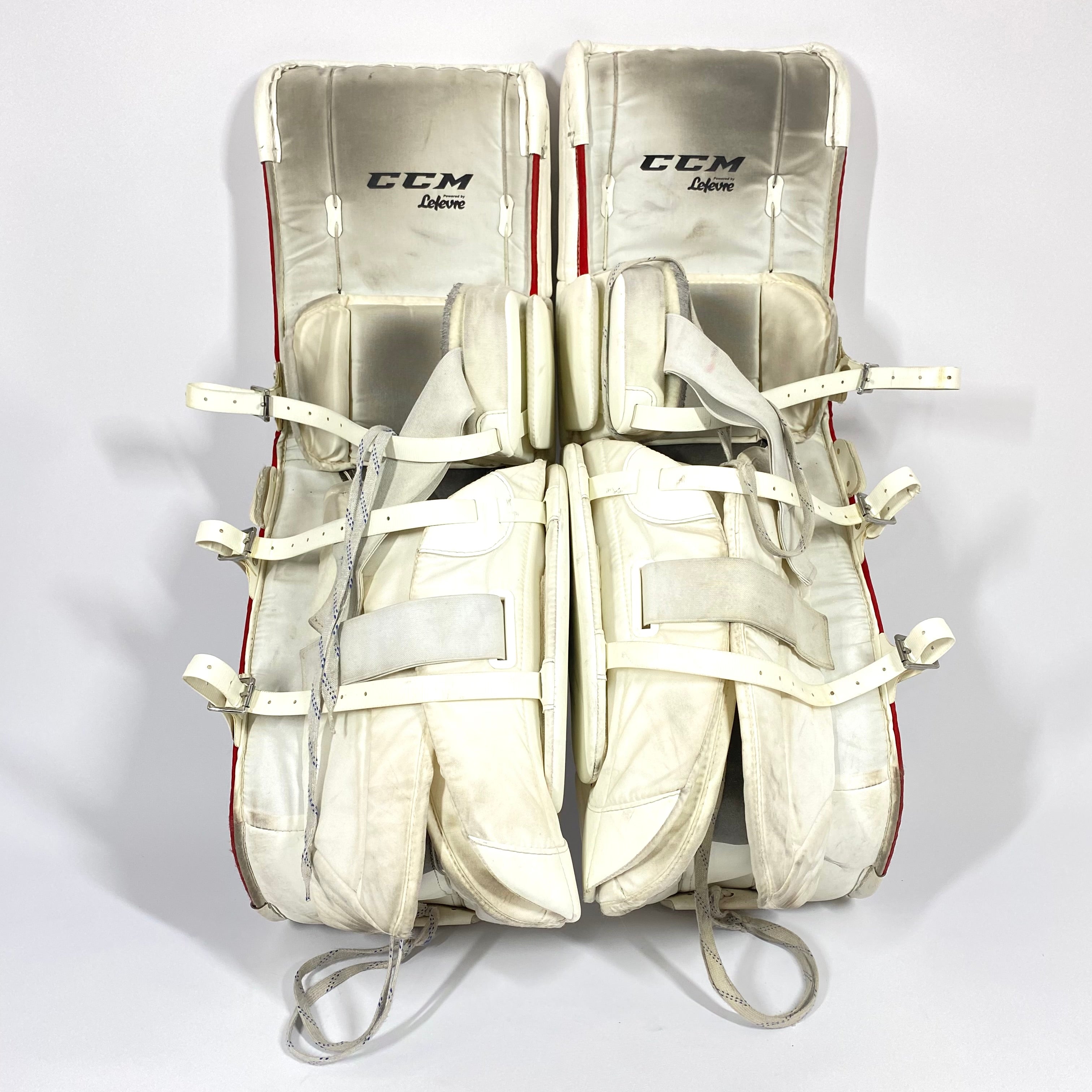 CCM Extreme Flex III - Used Pro Stock Goalie Pads - Full Set (White/Blue/Red)