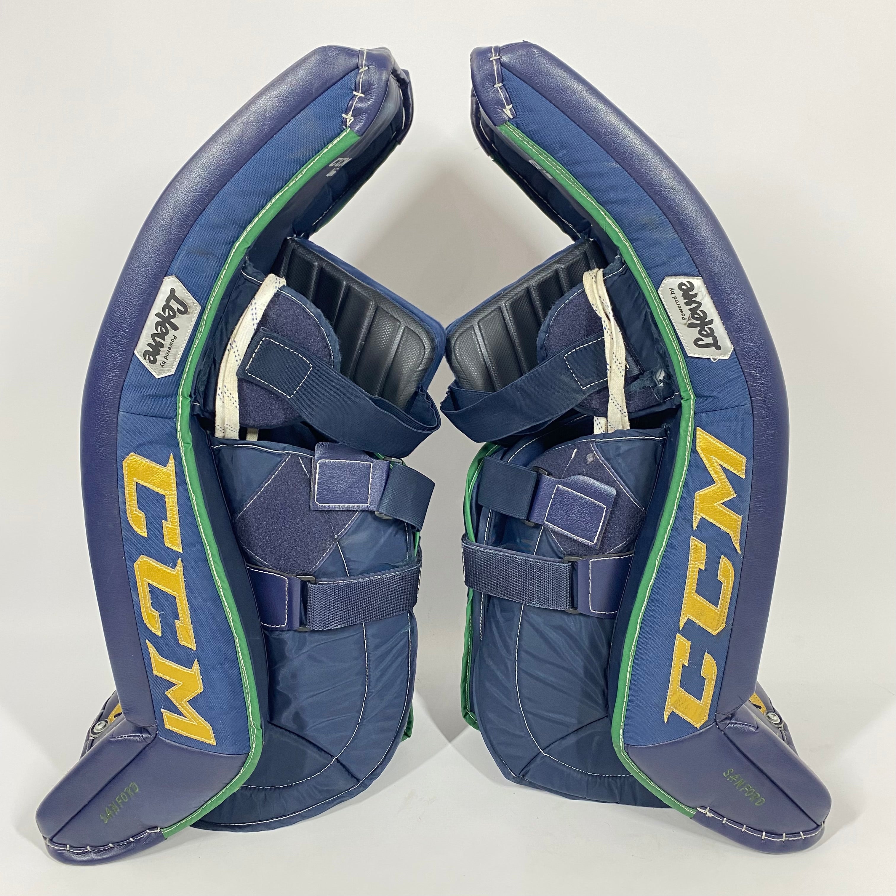 CCM Premier II - Jambières de gardien de but senior Pro Stock d'occasion (bleu marine/or)