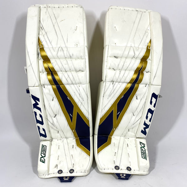 CCM Extreme Flex 4 - Used NCAA Pro Stock Senior Goalie Pads (White/Gold)