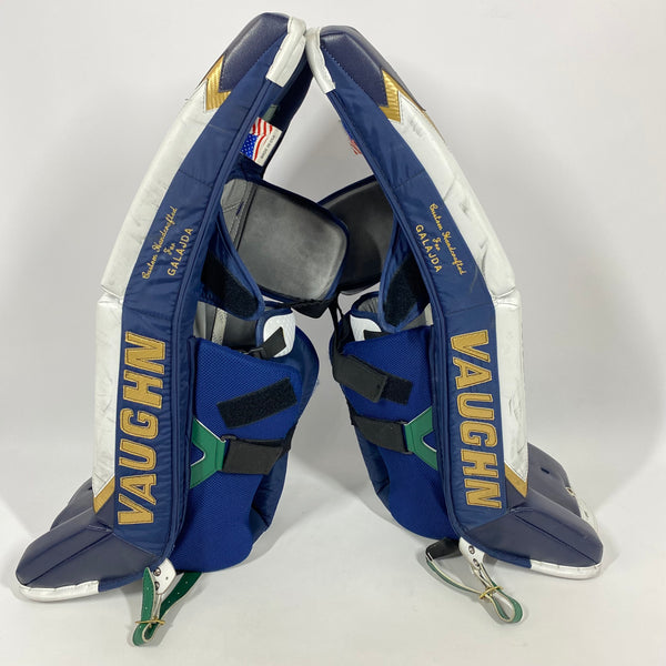 Vaughn Pro Custom - Used NCAA Pro Stock Goalie Pads (White/Blue/Gold)