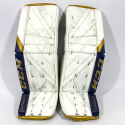 Extreme Flex 5 - Used NCAA Pro Stock Goalie Pads (White/Blue/Gold)