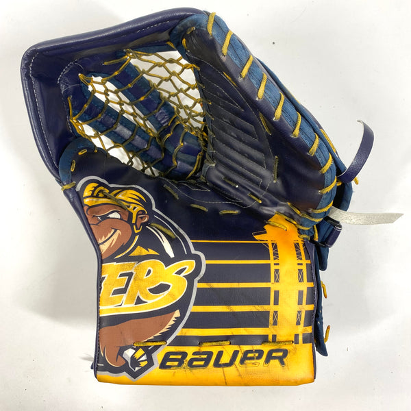 Bauer Supreme Ultrasonic - Used Pro Stock Goalie Glove - (Navy/Yellow)