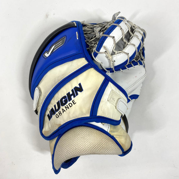 Vaughn Velocity V9 - Used Pro Stock Goalie Glove - (White/Purple/Blue) –  HockeyStickMan