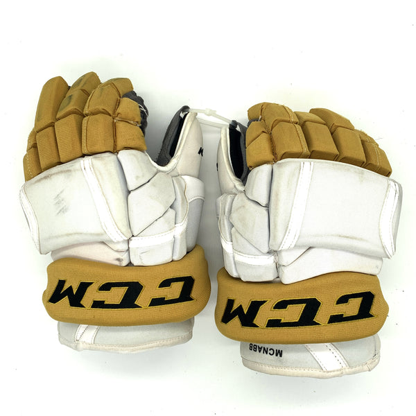 CCM HG12 - Used NHL Pro Stock Glove - Vegas Golden Knights - Brayden McNabb (White/Gold)
