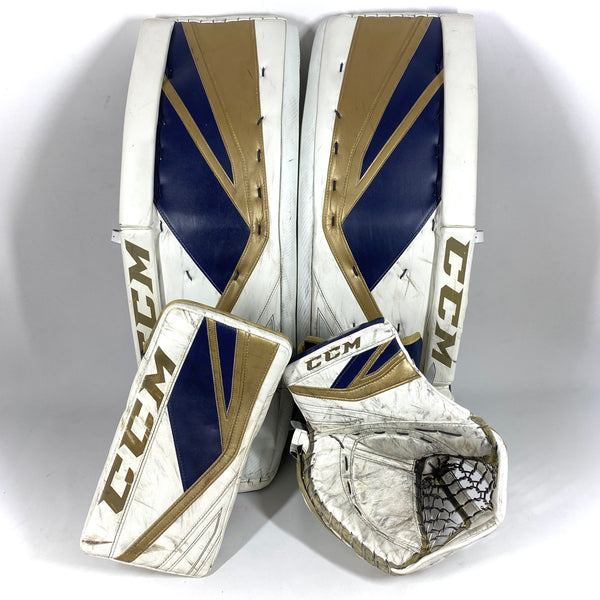 CCM Premier II - Used NCAA Pro Stock Full Goalie Set (White/Gold/Blue)