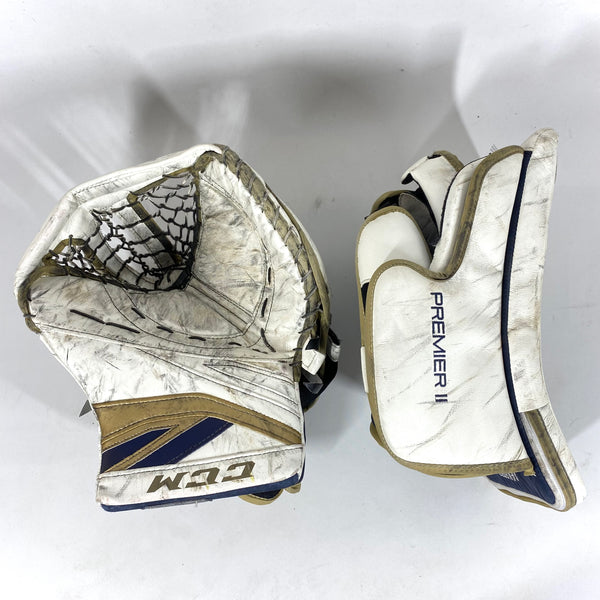 CCM Premier II - Used NCAA Pro Stock Full Goalie Set (White/Gold/Blue)