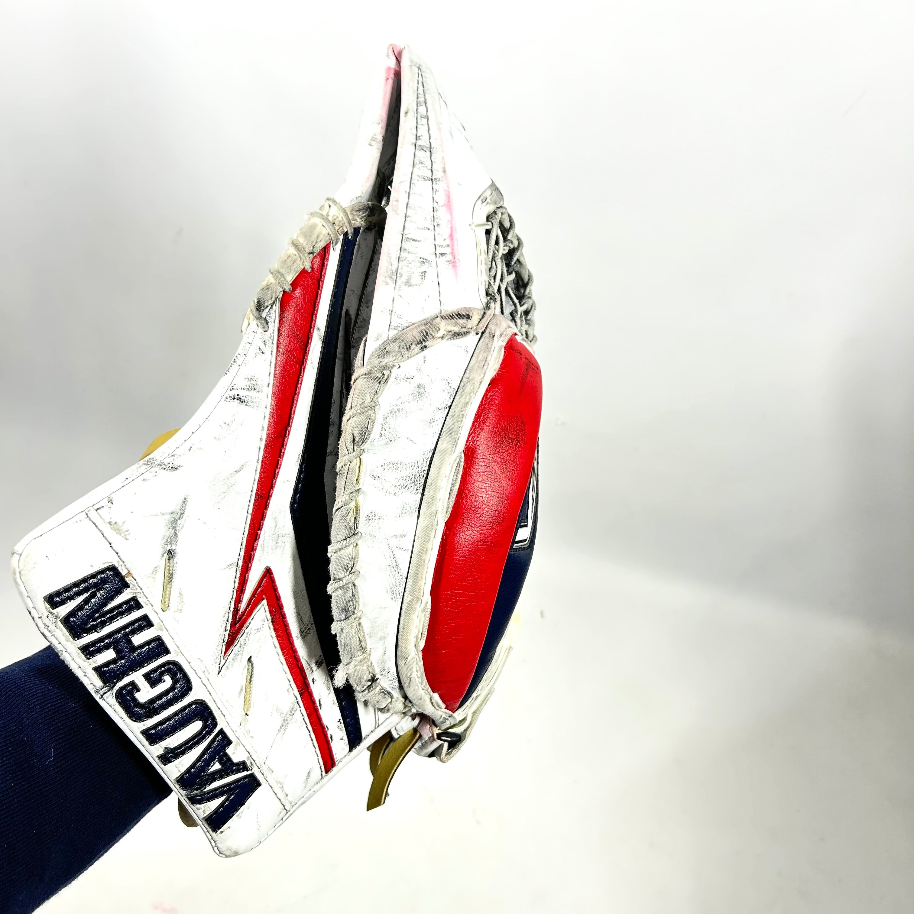 Vaughn Velocity V9 - Gant de gardien de but Pro Stock d'occasion (blanc/bleu marine/rouge)
