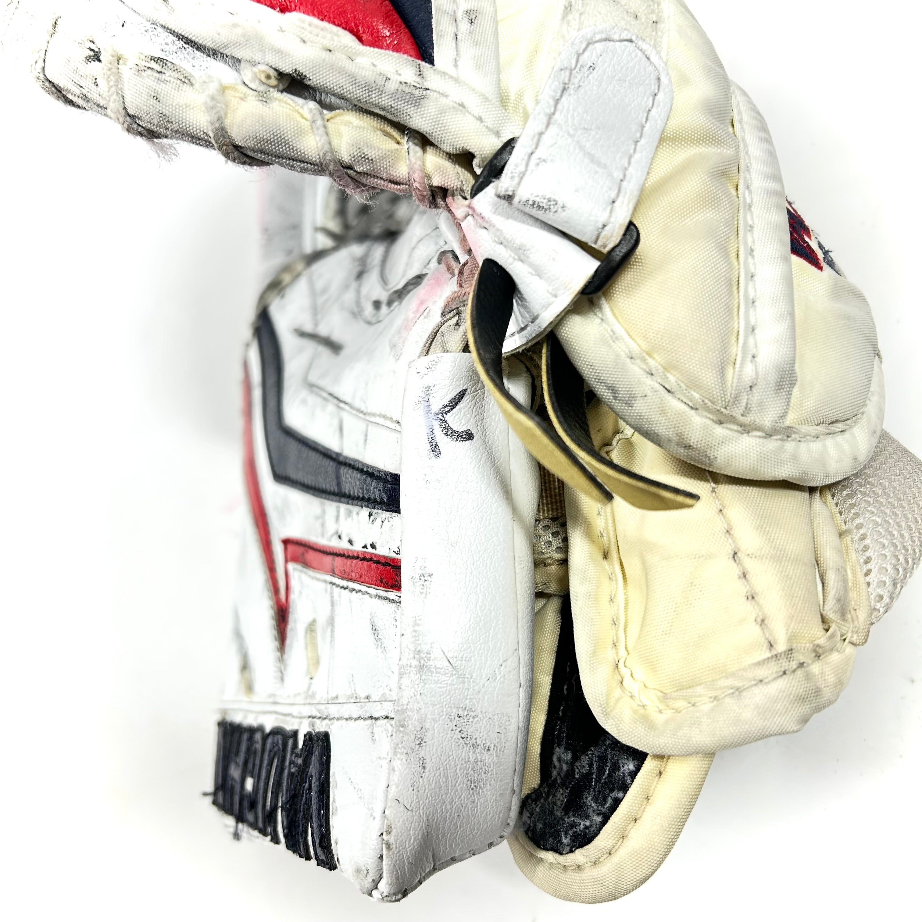 Vaughn Velocity V9 - Gant de gardien de but Pro Stock d'occasion (blanc/bleu marine/rouge)