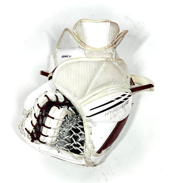 Bauer Vapor Hyperlite - Used Pro Stock Goalie Glove (White/Maroon)