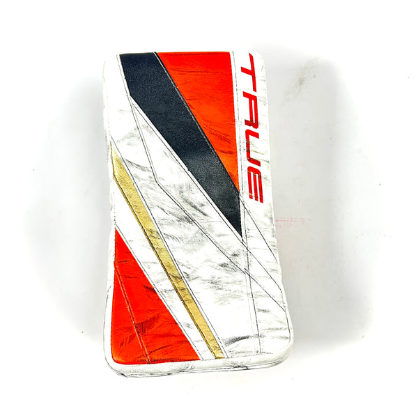 True L20.2 - Used Pro Stock Goalie Blocker (White/Black/Orange)