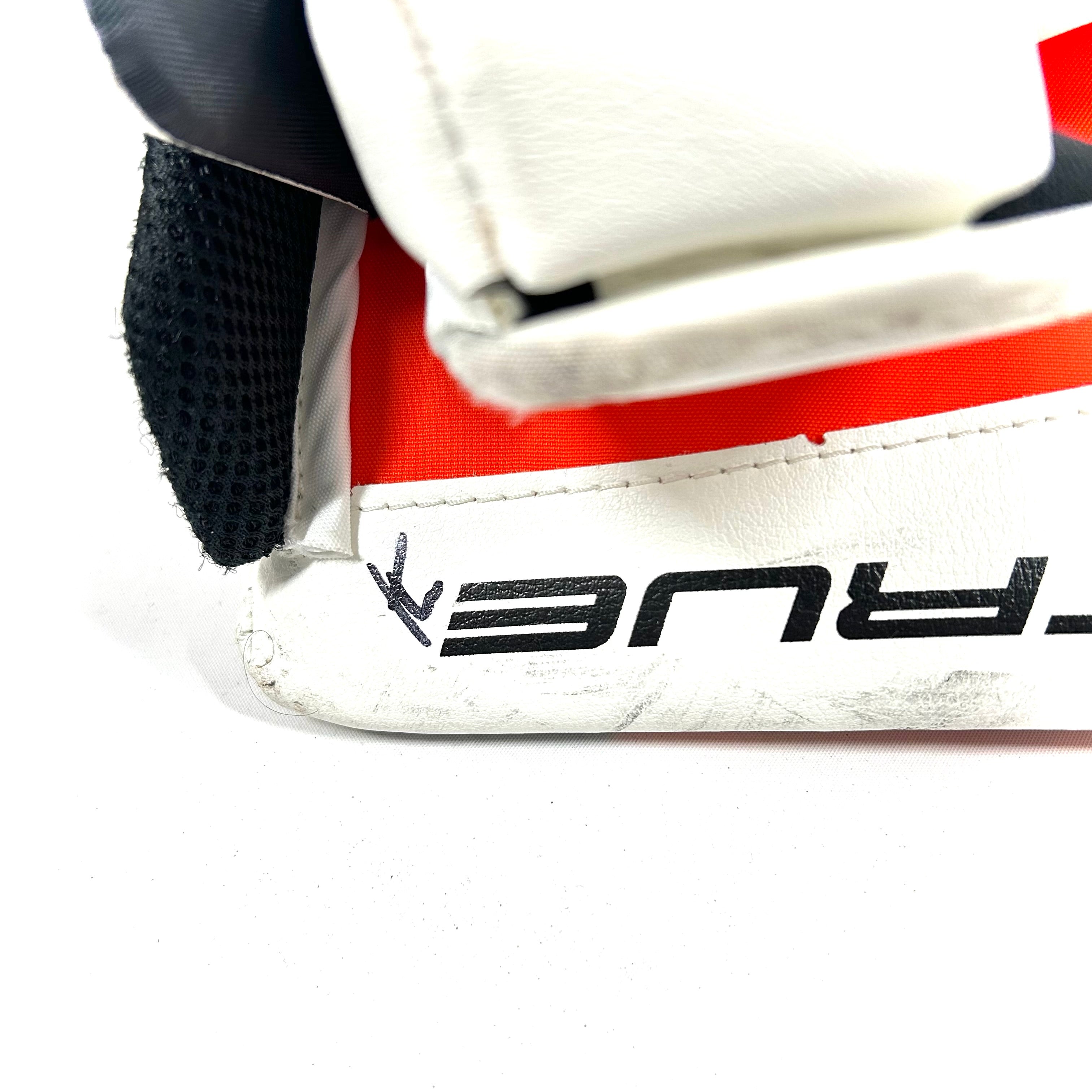 True L20.2 - Used Pro Stock Goalie Blocker (White/Black/Orange)