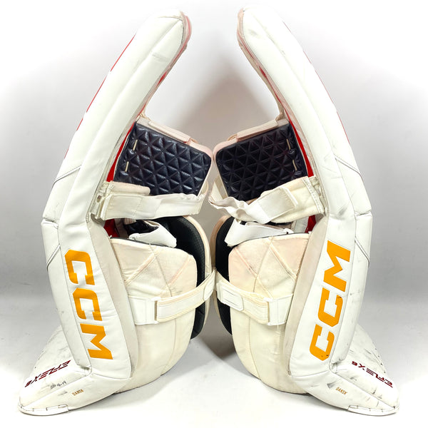 CCM Extreme Flex 6 - Used Pro Stock Goalie Pads (White/Red/Yellow)