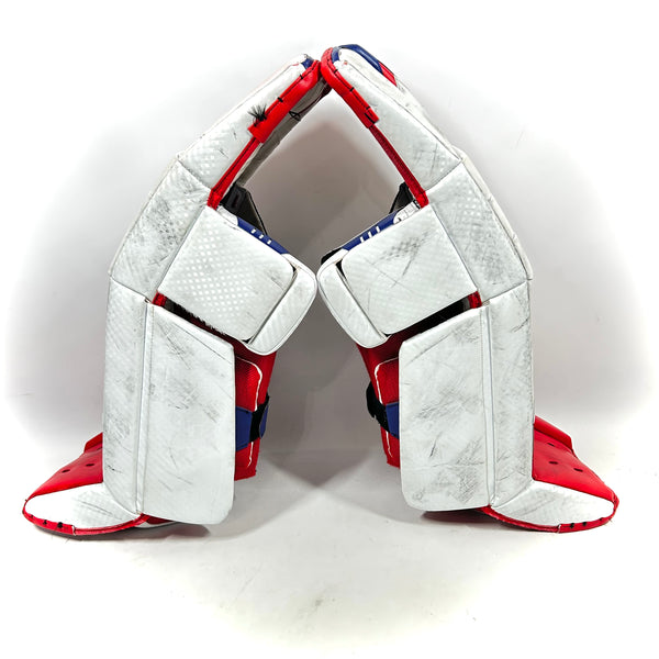 Vaughn Velocity V9 - Used OHL Pro Stock Senior Goalie Pads (White/Red/Blue)