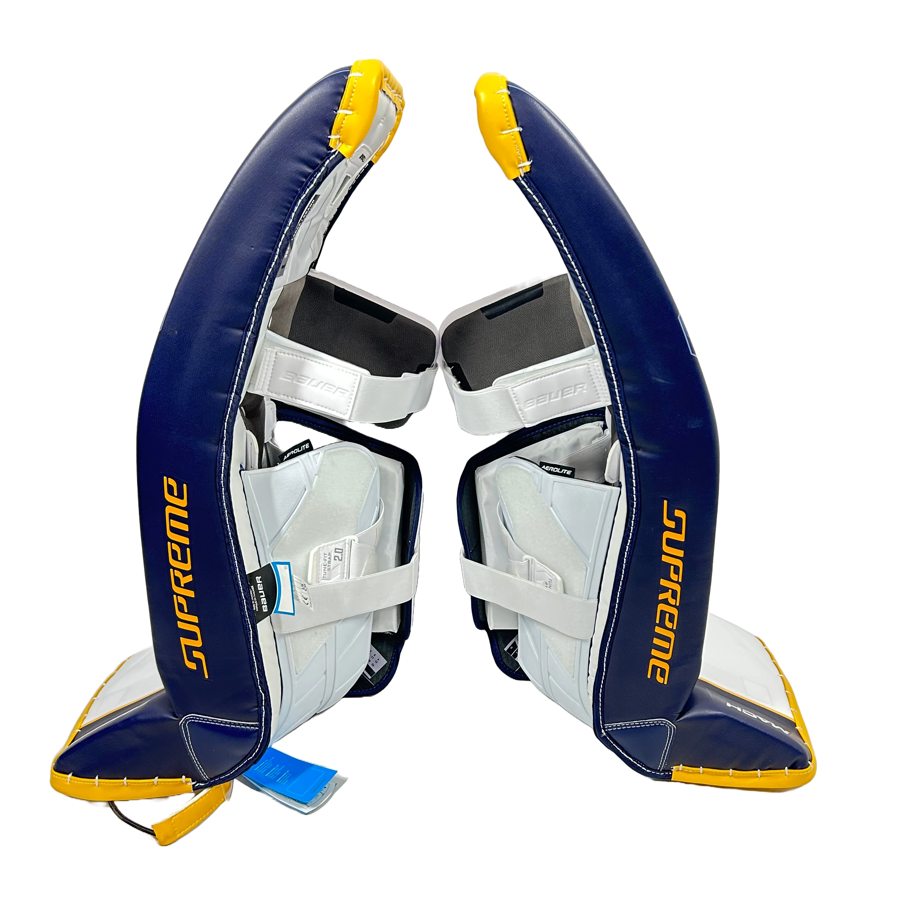 Bauer Supreme Mach - OHL Pro Stock Goalie Pads (Navy/White/Yellow)