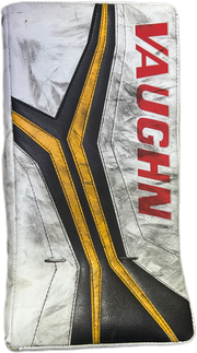 Vaughn Velocity V10 - Used Pro Stock Goalie Blocker (White/Navy/Yellow)