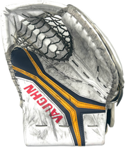 Vaughn Velocity V10 - Used Pro Stock Goalie Glove (White/Navy/Yellow)