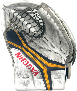 Vaughn Velocity V10 - Used Pro Stock Goalie Glove (White/Navy/Yellow)