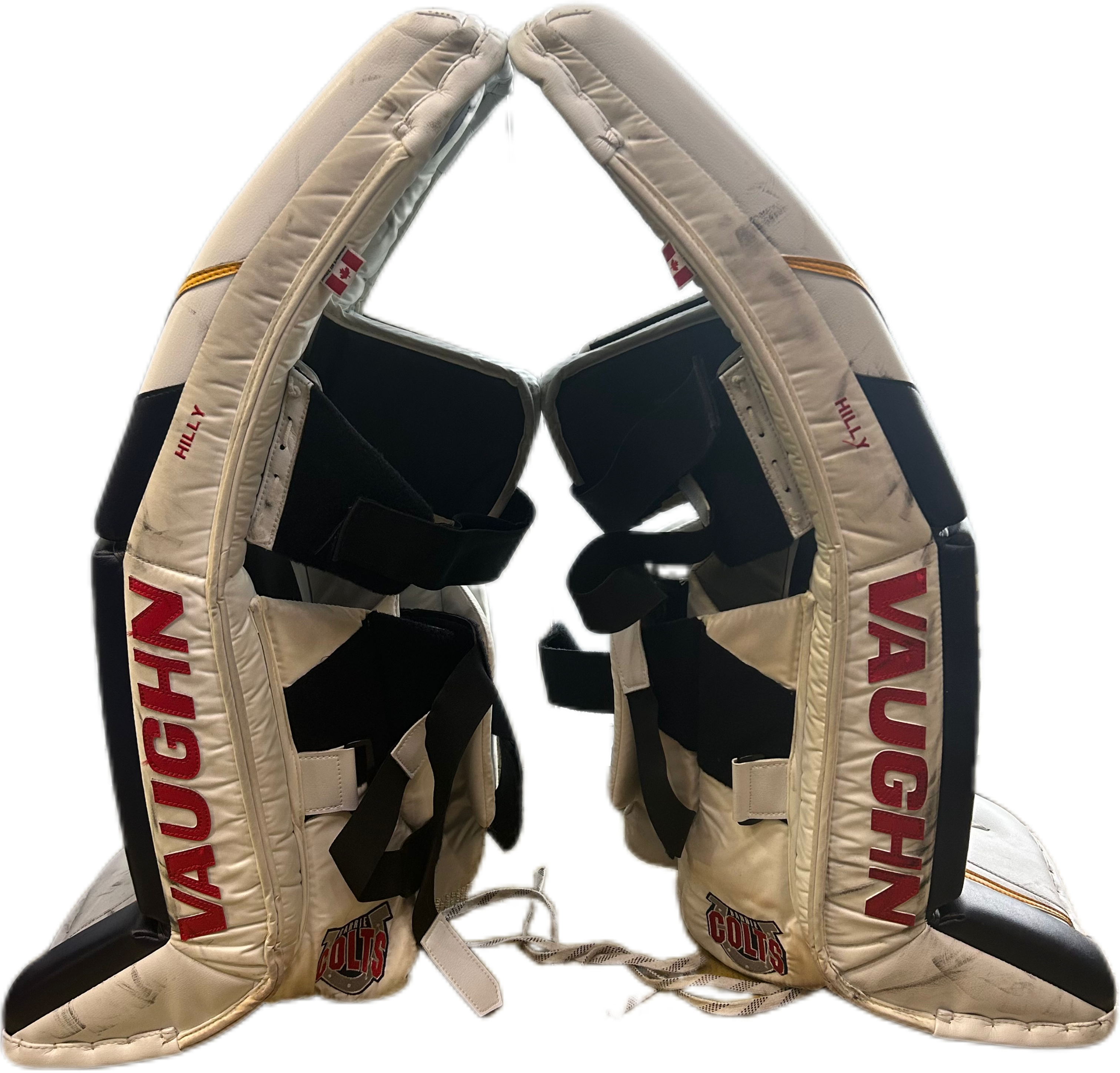 Vaughn Velocity V10 - Ensemble complet de gardien de but Pro Stock d'occasion (blanc/bleu marine/jaune)