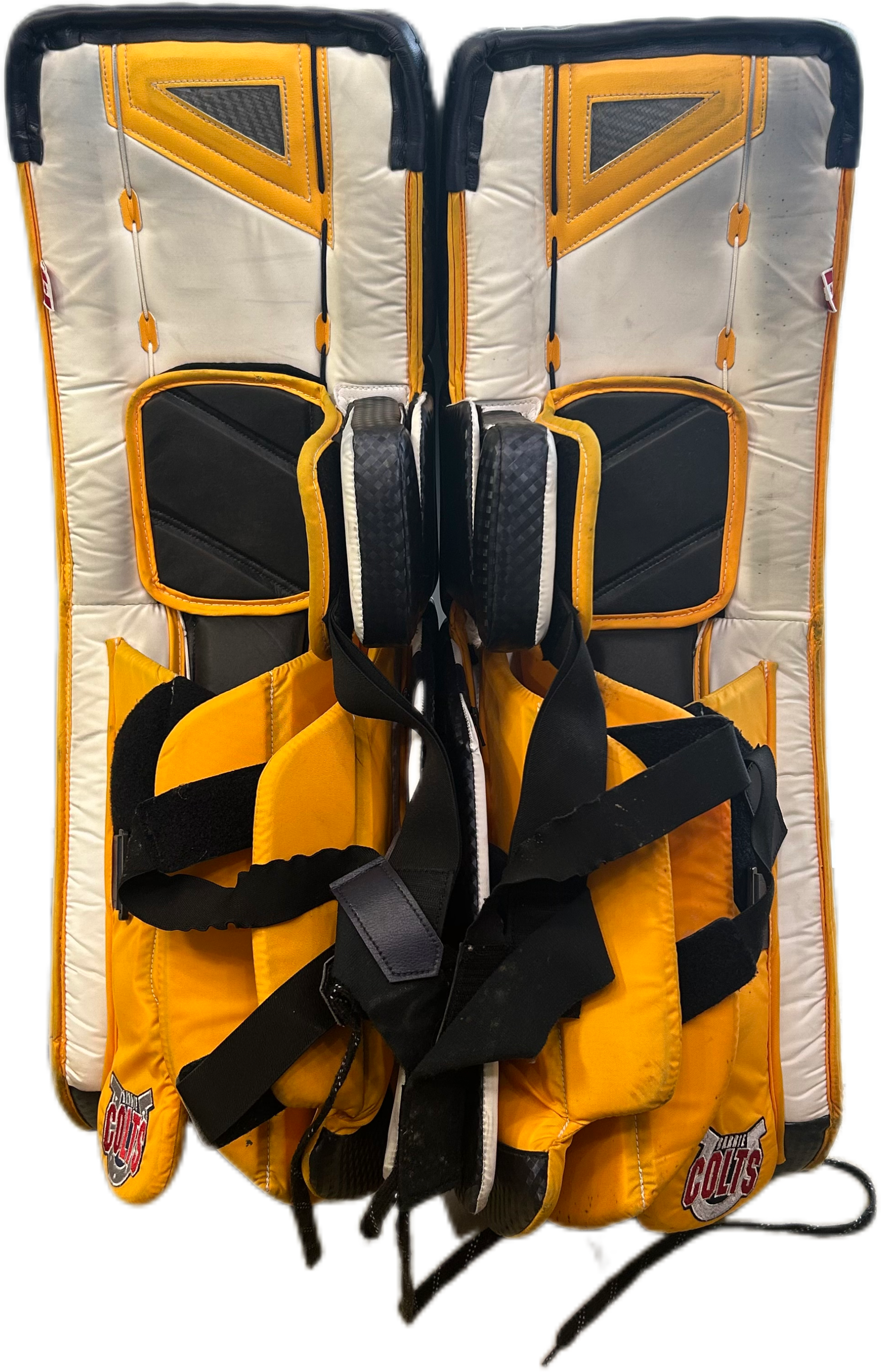 Vaughn Velocity V10 - Jambières de gardien de but Pro Stock d'occasion (blanc/bleu marine/jaune)
