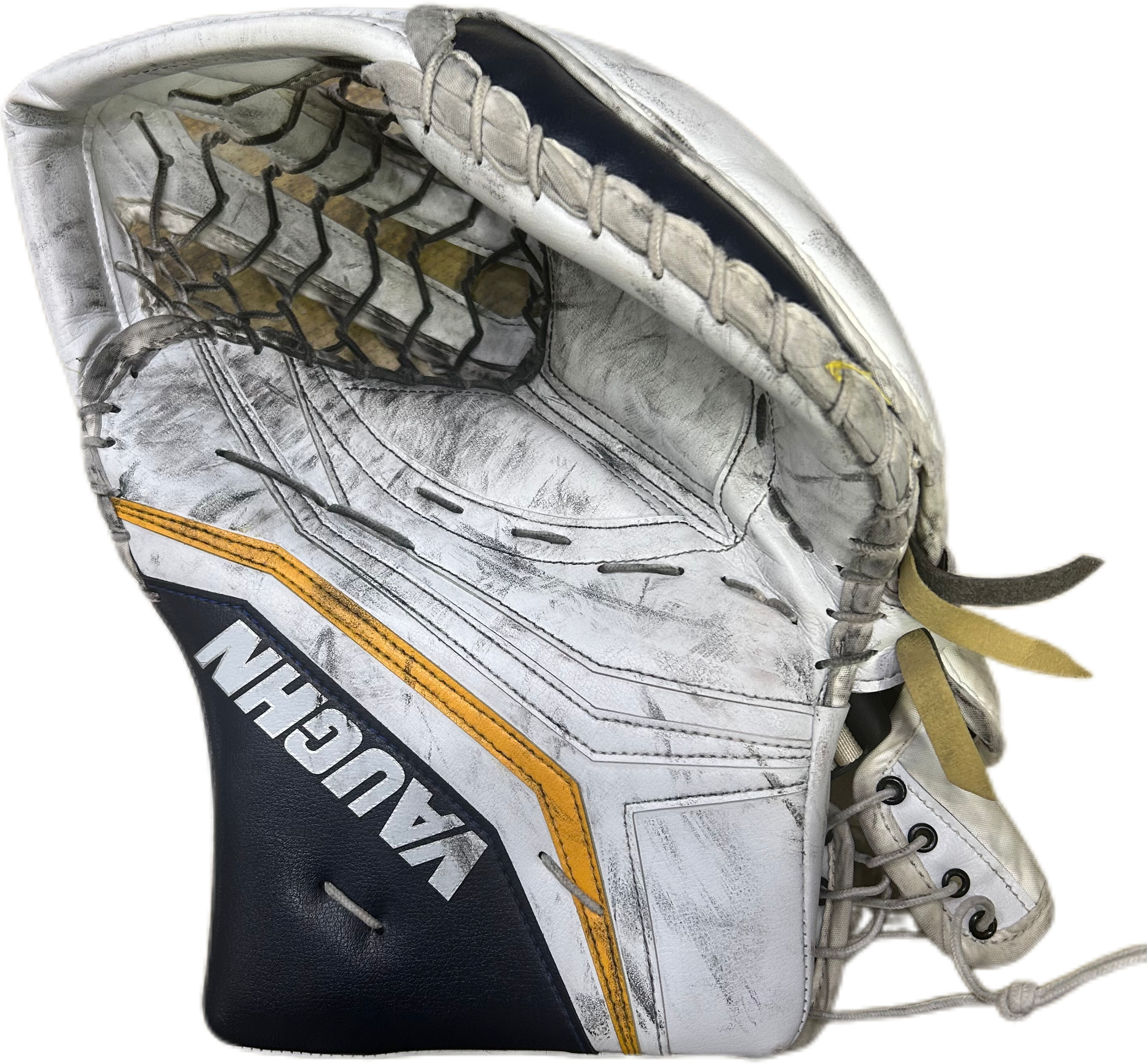 Vaughn Velocity V10 - Ensemble complet de gardien de but Pro Stock d'occasion (blanc/bleu marine/jaune)