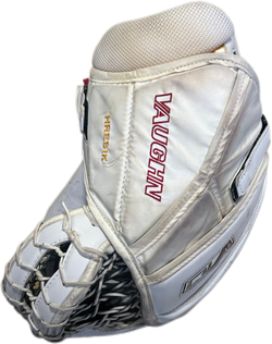 Vaughn Velocity V10 - Used Pro Stock Goalie Glove (White/Navy/Yellow)