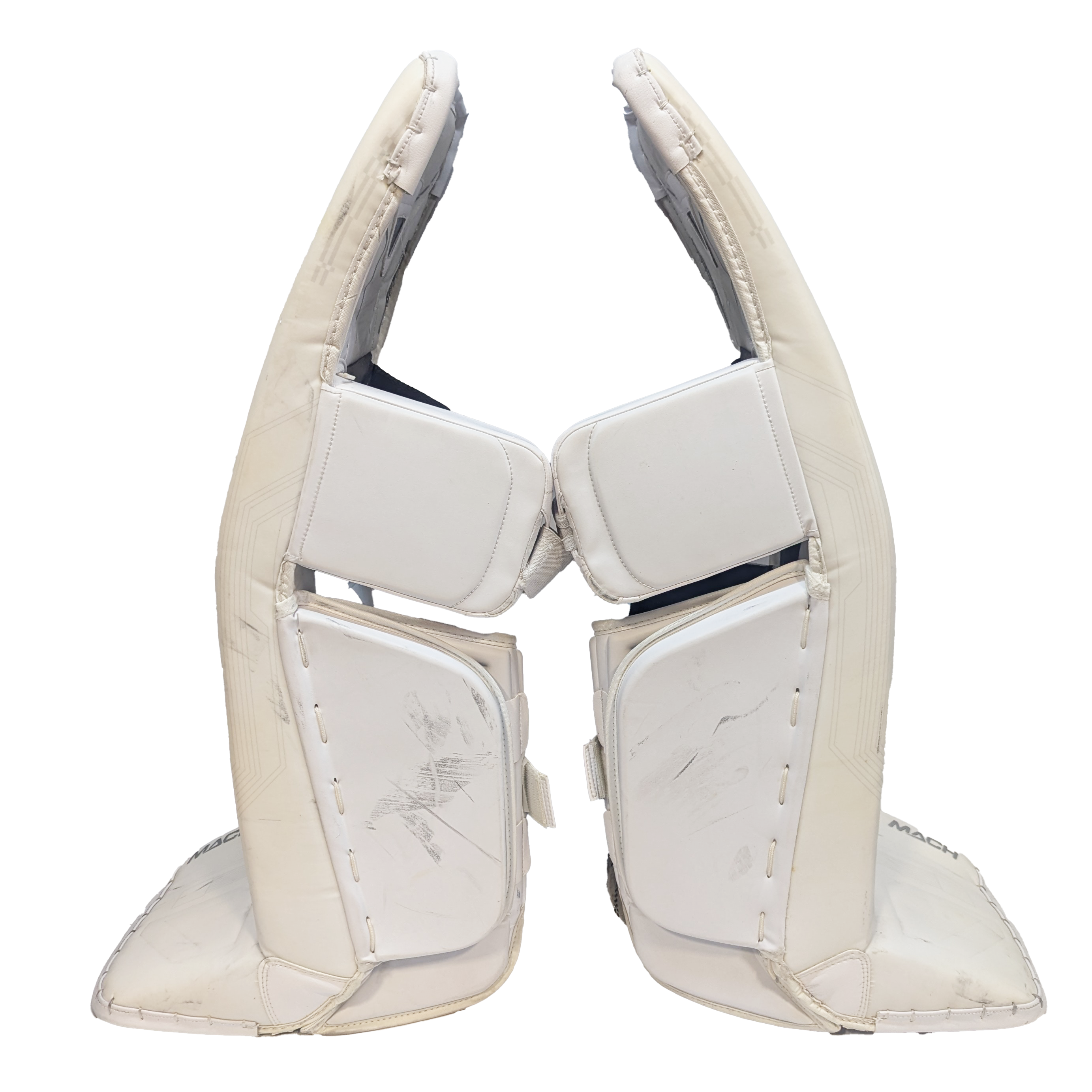 Bauer Supreme Mach - Jambières de gardien USHL d'occasion (blanc/argent)