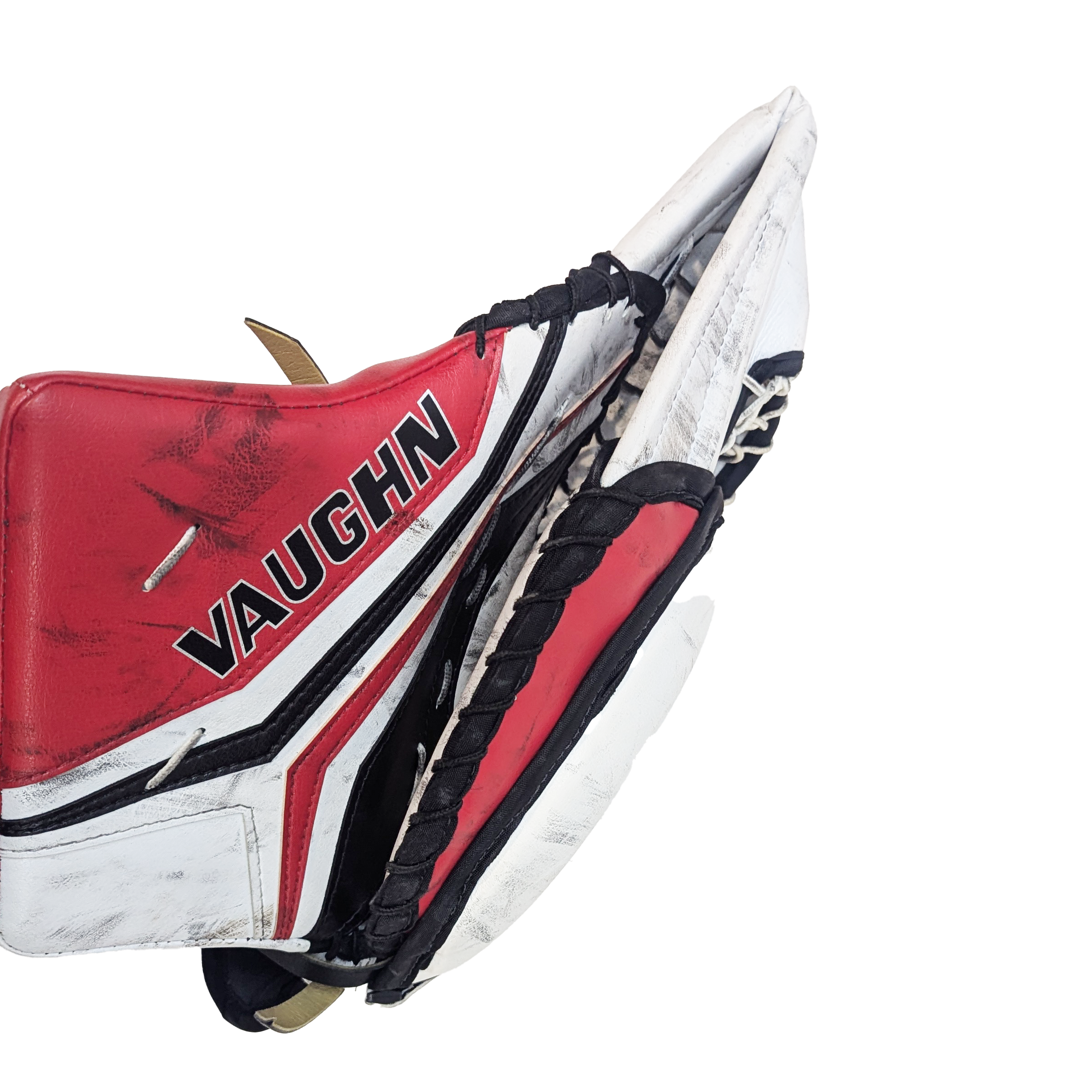 Vaughn Velocity V10 - Gant de gardien de but Pro Stock d'occasion (blanc/rouge/noir) *Paume d'entraînement