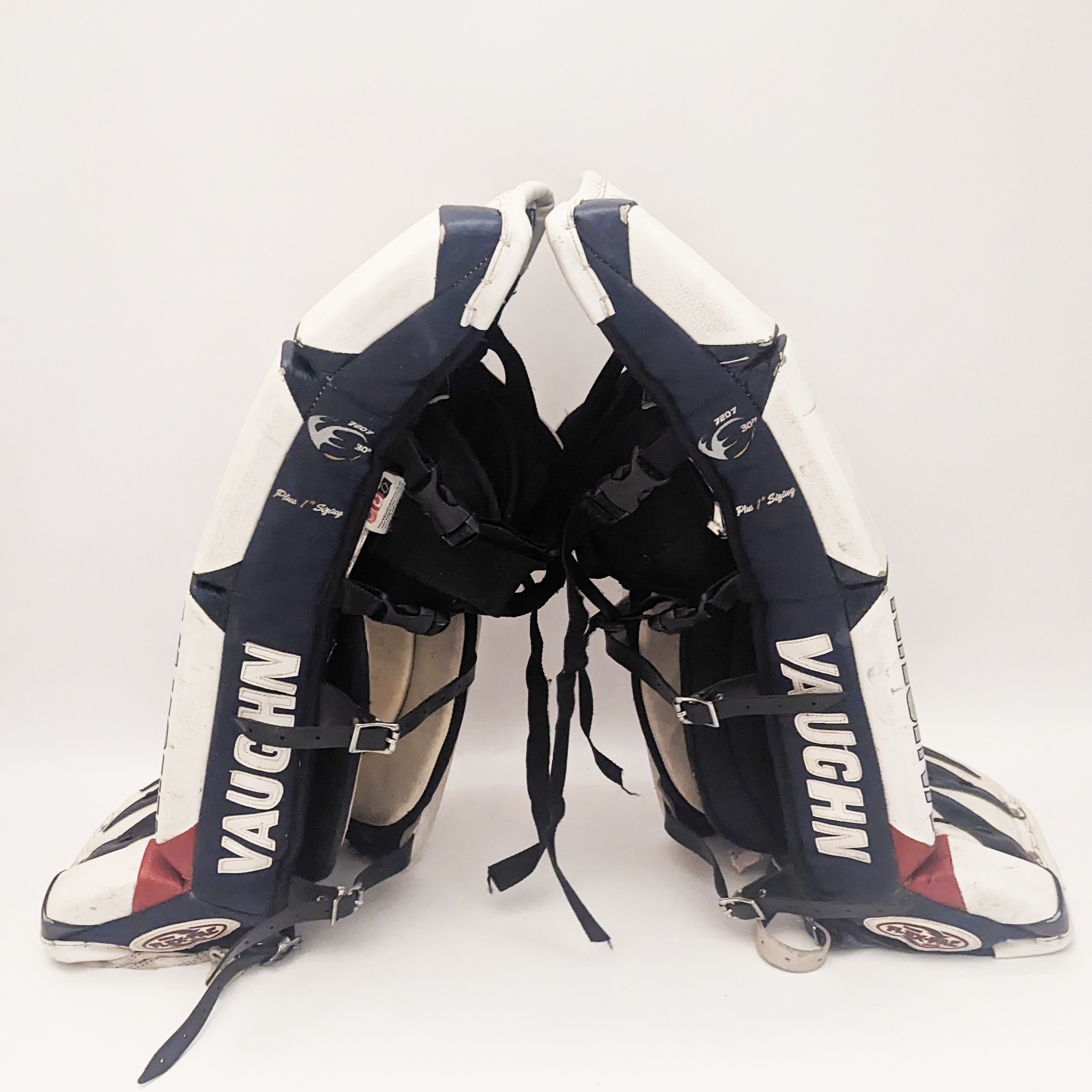 Vaughn Velocity - Jambières de gardien junior d'occasion (blanc/rouge/bleu)