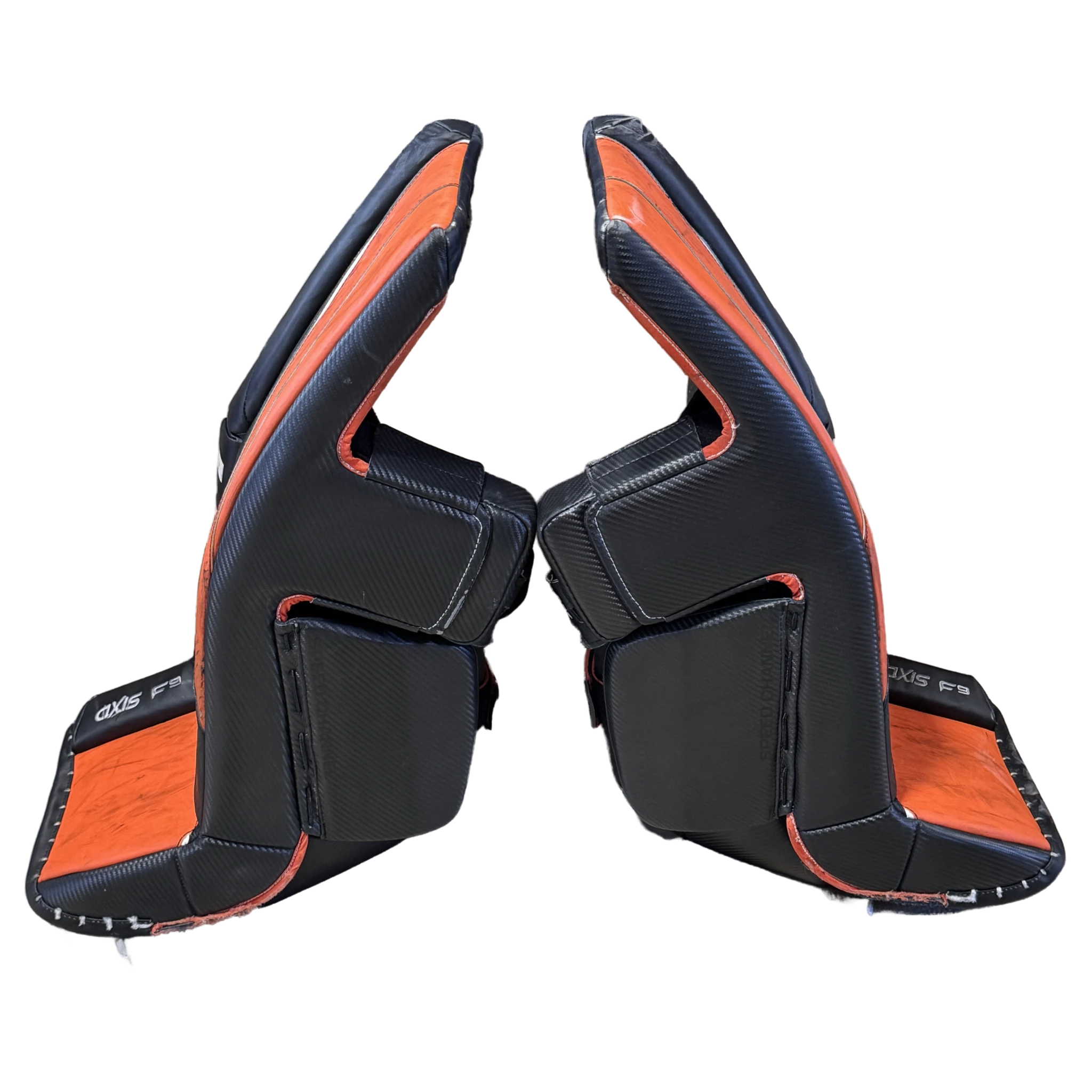 CCM Axis F9 - Used Intermediate Pro Stock Goalie Pads (Orange/Black/White)