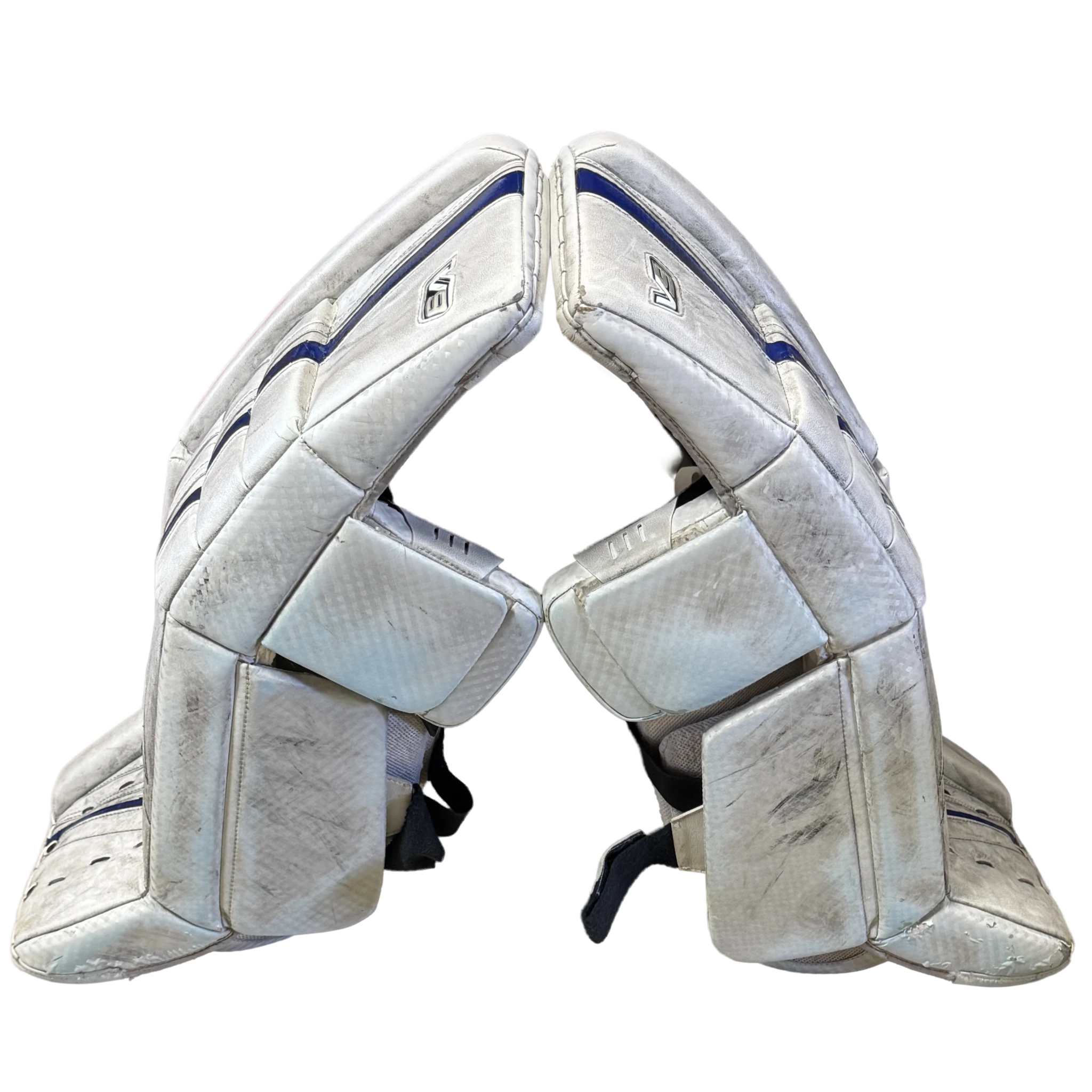 Vaughn Velocity V9 - Used NCAA Pro Stock Goalie Pads (White/Blue)