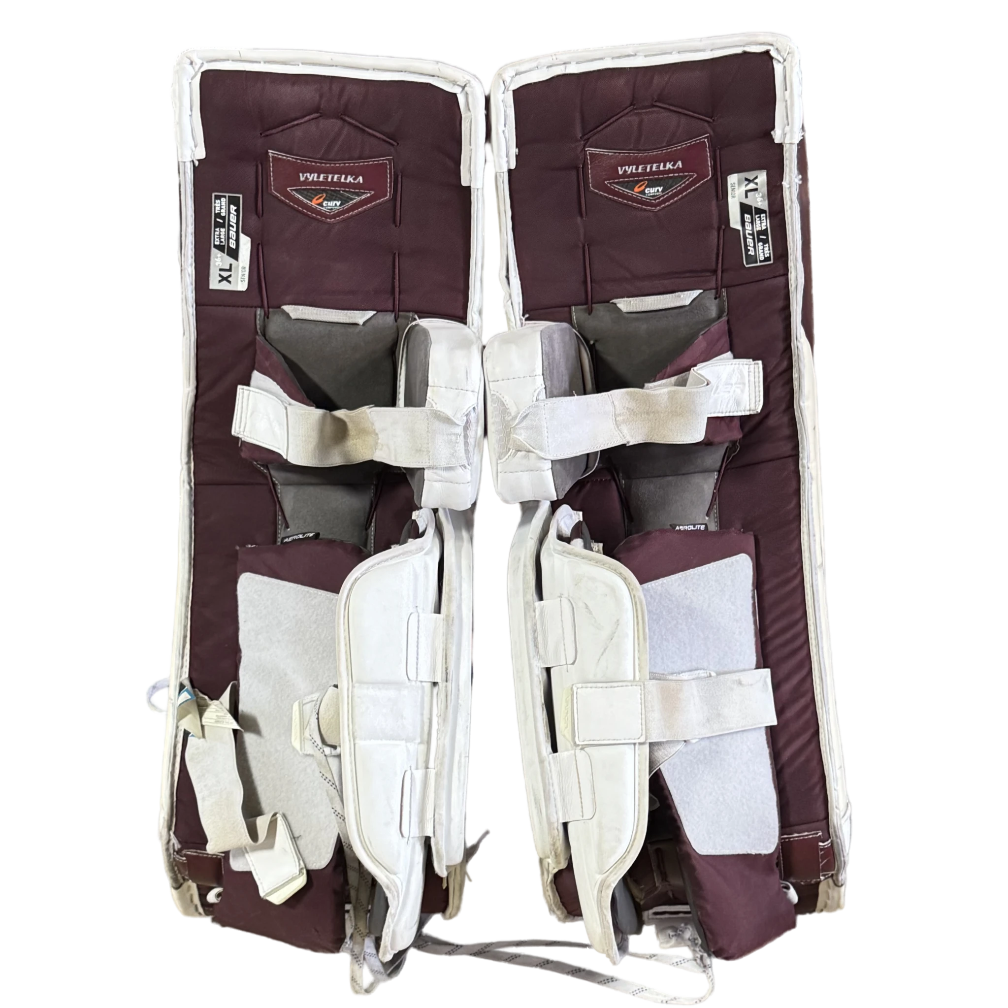 Bauer Vapor Hyperlite - Jambières de gardien NCAA Pro Stock d'occasion (blanc/marron)
