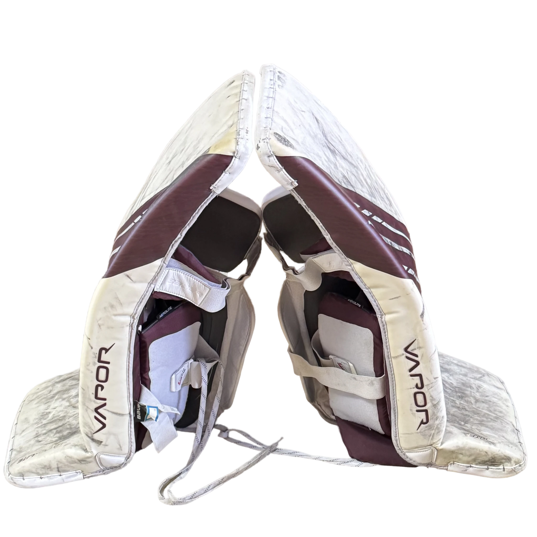 Bauer Vapor Hyperlite - Jambières de gardien NCAA Pro Stock d'occasion (blanc/marron)