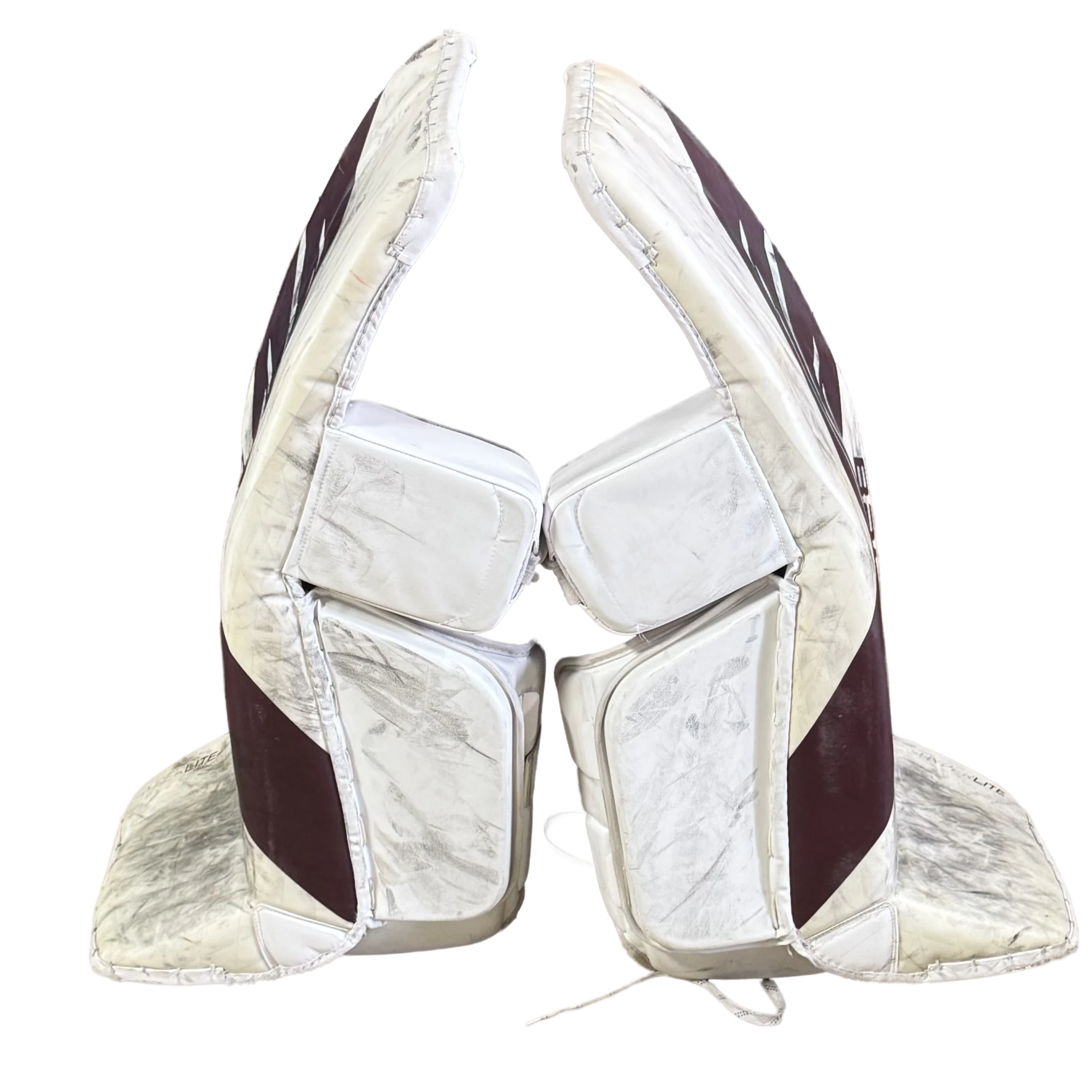 Bauer Vapor Hyperlite - Jambières de gardien NCAA Pro Stock d'occasion (blanc/marron)