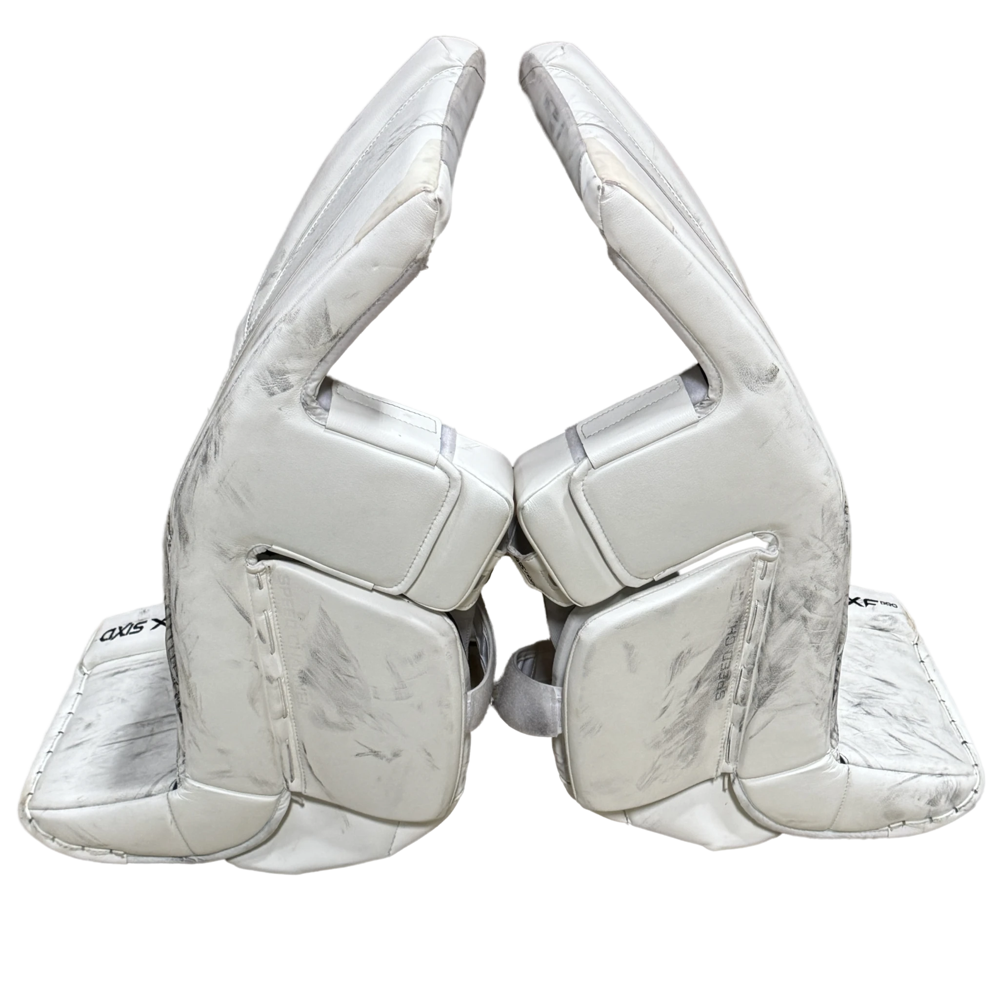 CCM XF Pro - Used AHL Pro Stock Goalie Pads (White/Navy)