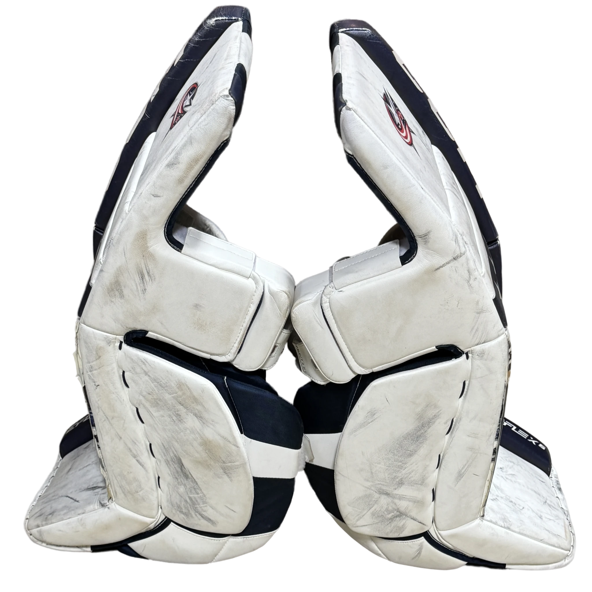 CCM Extreme Flex 6 - Used AHL Pro Stock Goalie Pads (White/Navy)