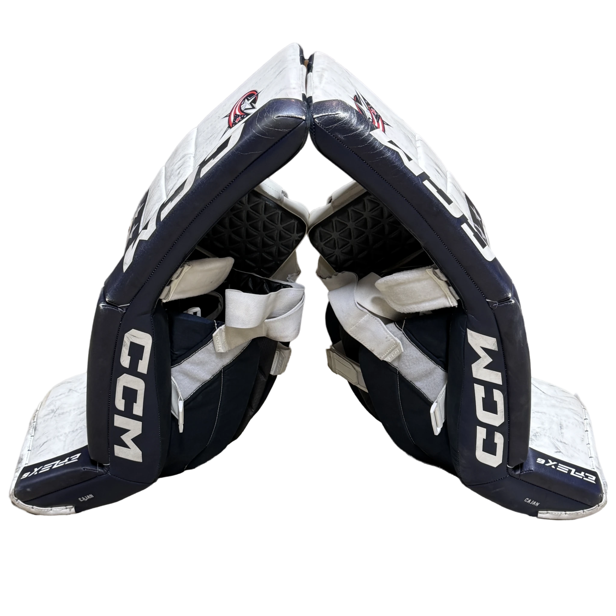 CCM Extreme Flex 6 - Used AHL Pro Stock Goalie Pads (White/Navy)