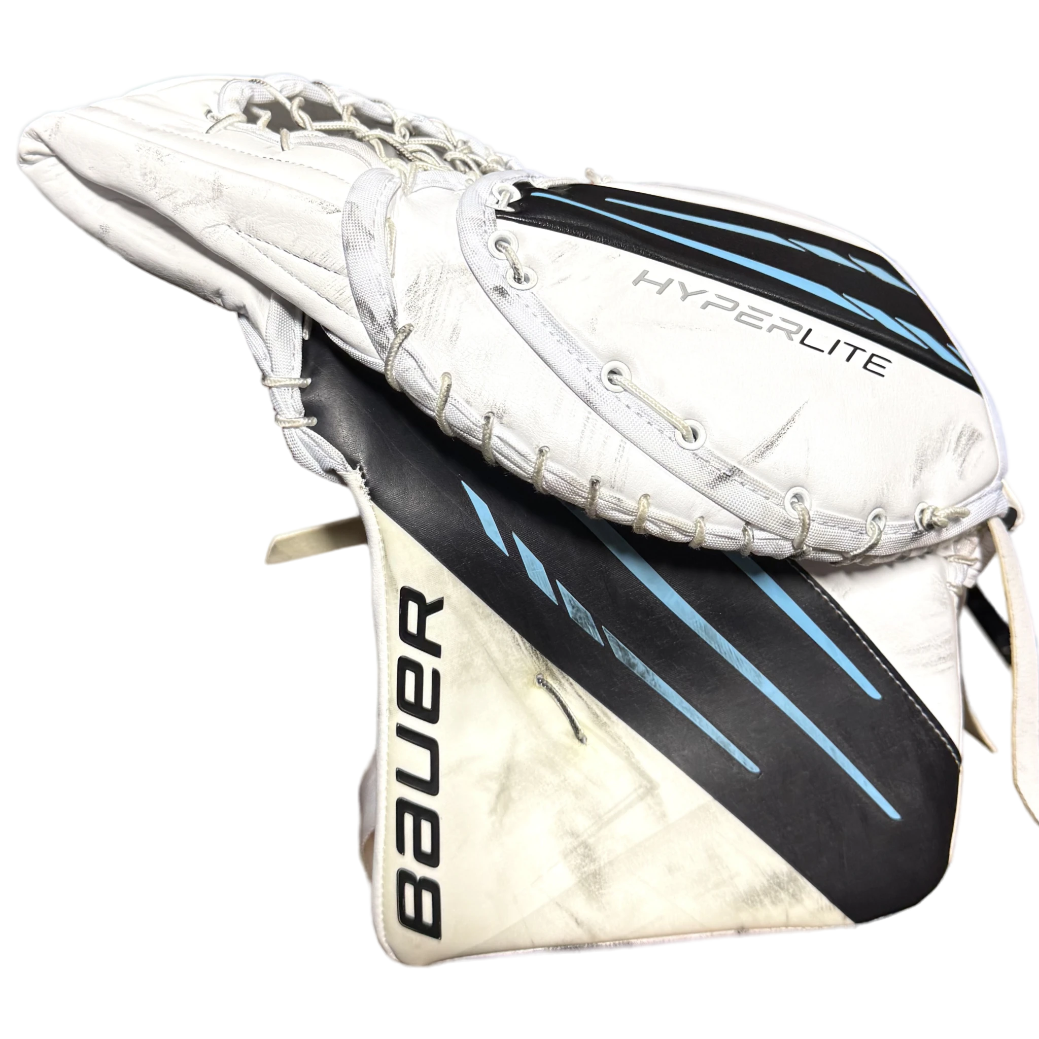 Used - Bauer Vapor Hyperlite Pro Stock Goalie Glove (White/Black/Blue)
