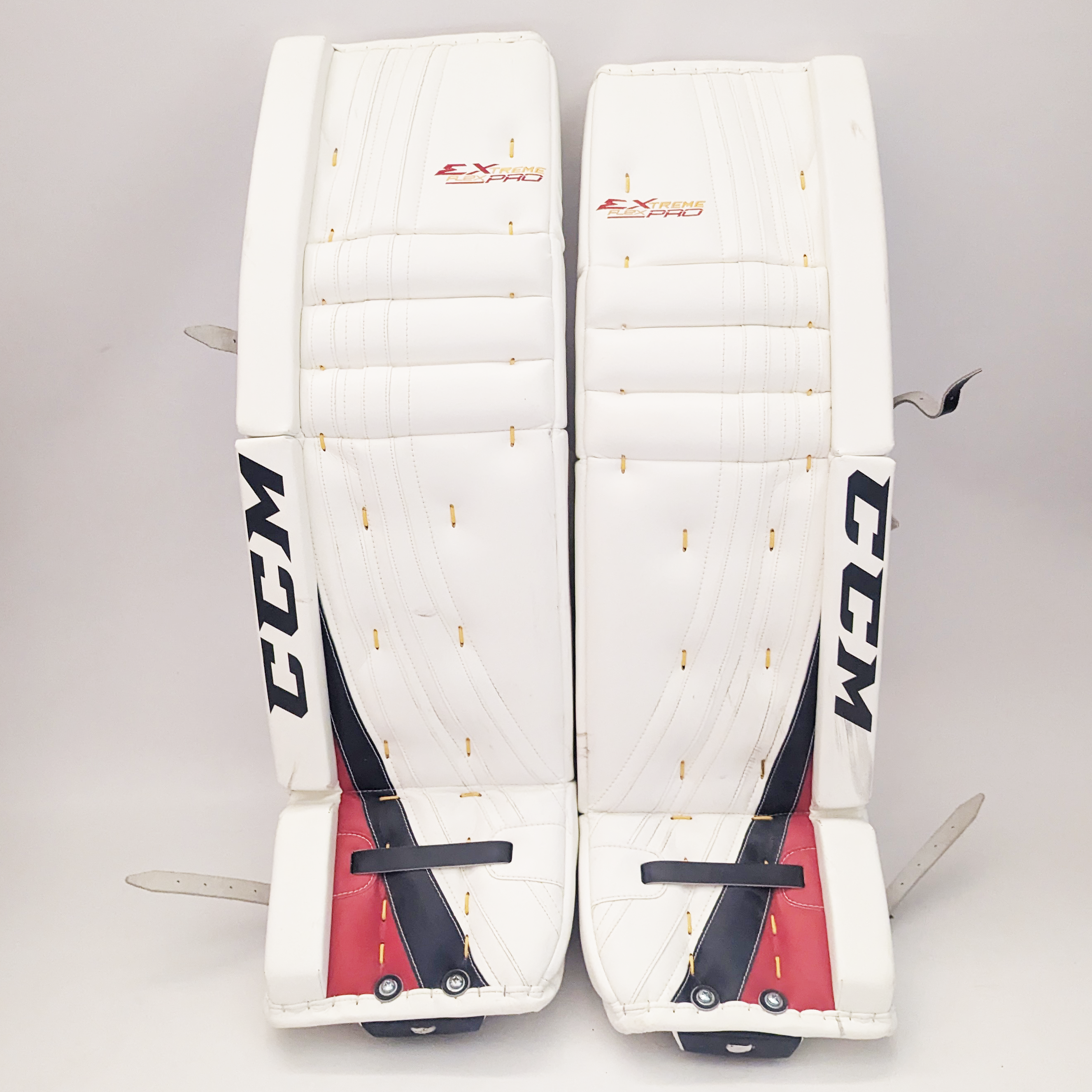 CCM Extreme Flex Pro- Used Pro Stock Goalie Pads (White/Red/Blue)