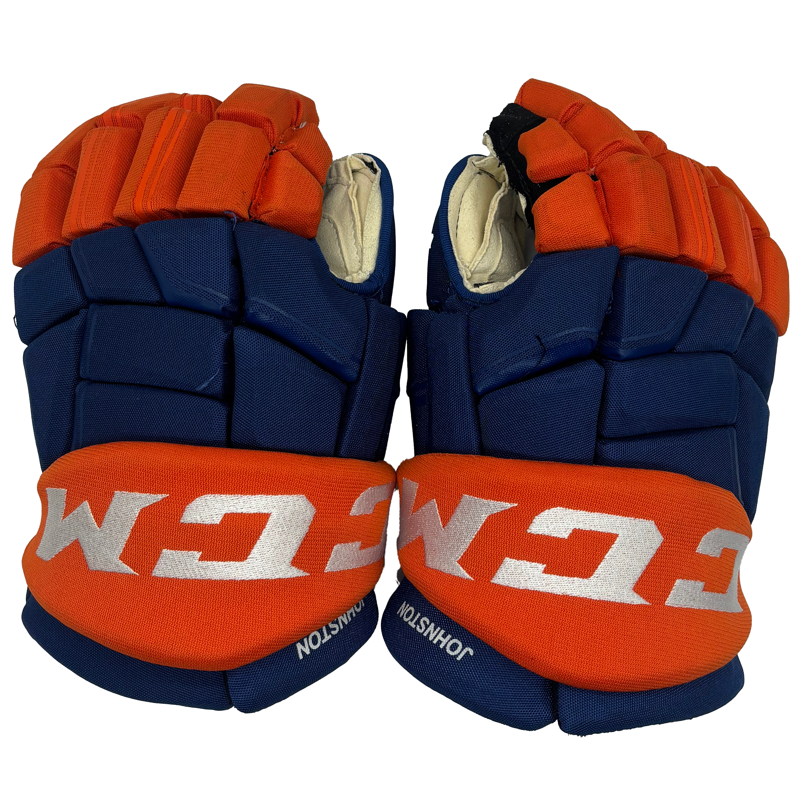 CCM HGQL - Used NHL Pro Stock Glove - Ross Johnston (Blue/Orange)