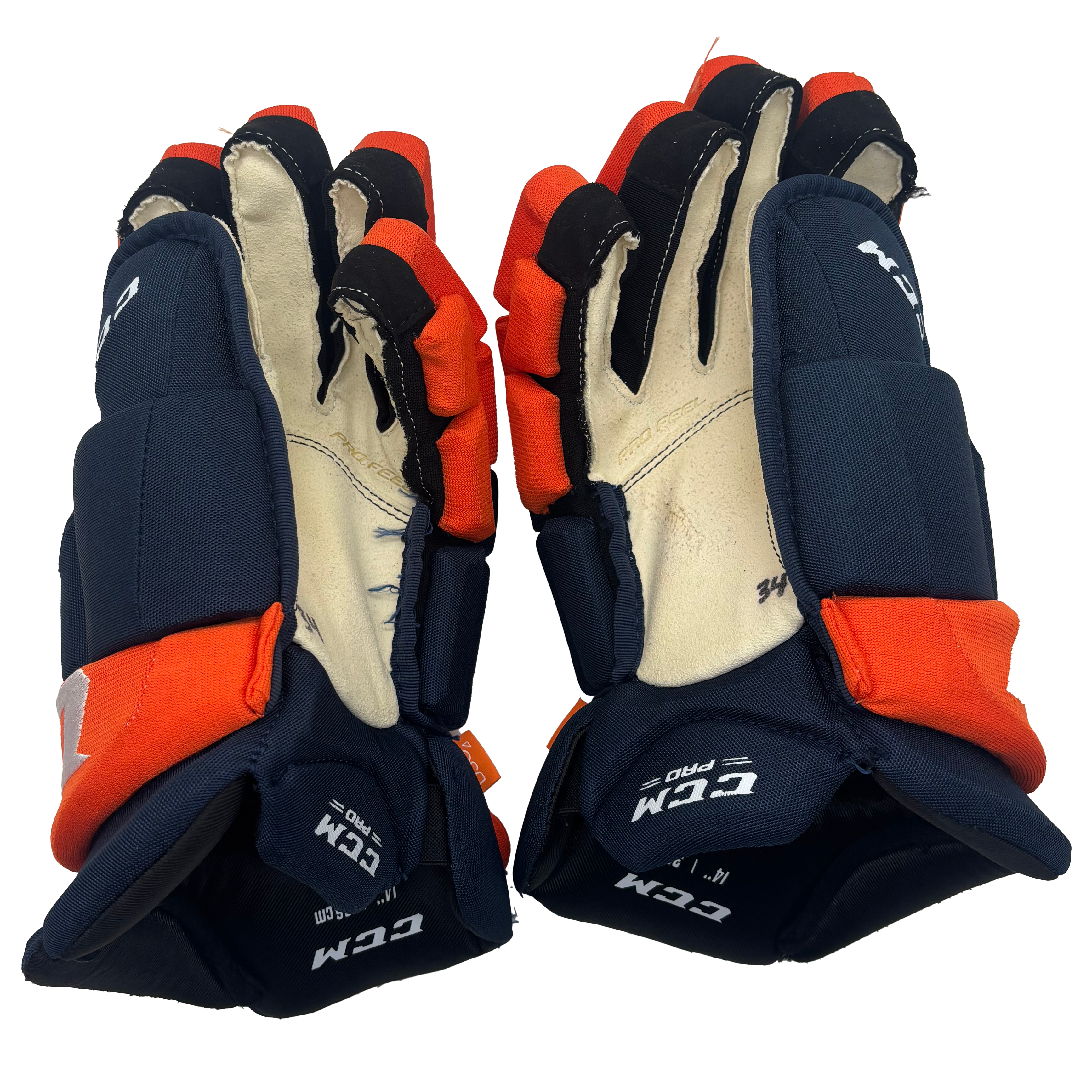 CCM HGJS - Used NHL Pro Stock Hockey Glove - New York Islanders (Navy/Orange)