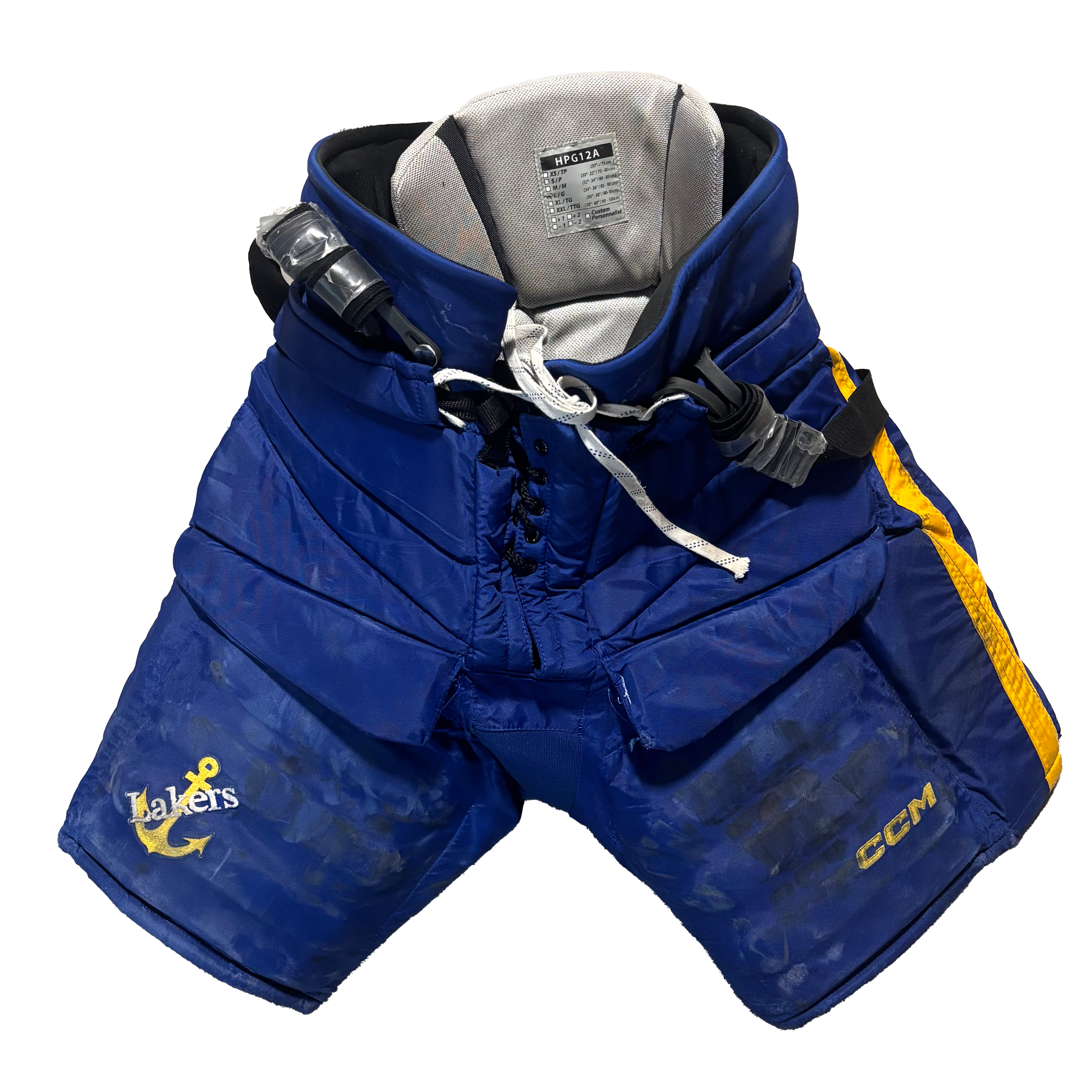 CCM HPG12A - Used NCAA Pro Stock Hockey Goalie Pants (Blue/Yellow)