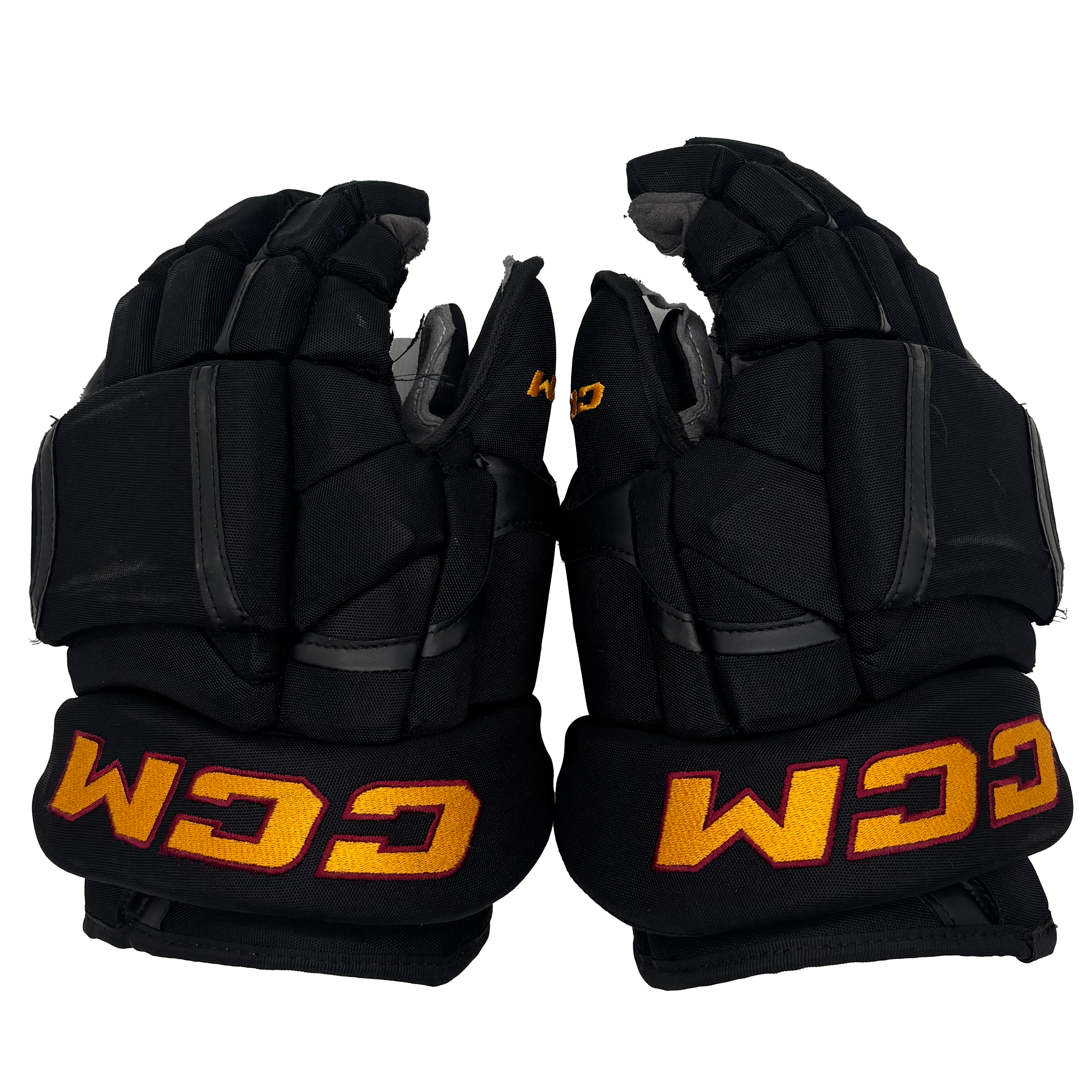 CCM HG12PP - Used AHL Pro Stock Hockey Gloves (Black/Gold/Maroon)